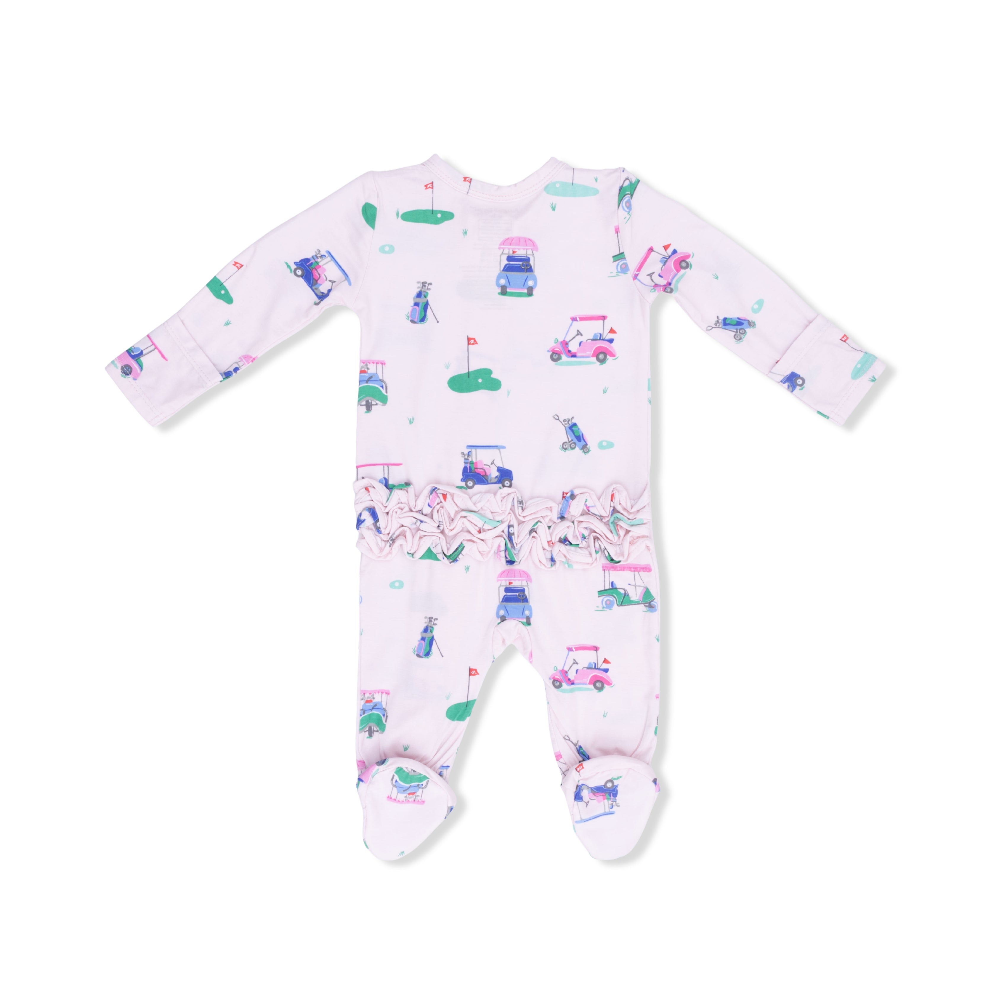 Zippered Ruffle Footie - Vintage Golf Carts