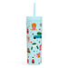 Light blue Pippi Post Christmas movie favorites acrylic tumbler with straw and colorful popcorn car wreath and holiday film inspired illustrations