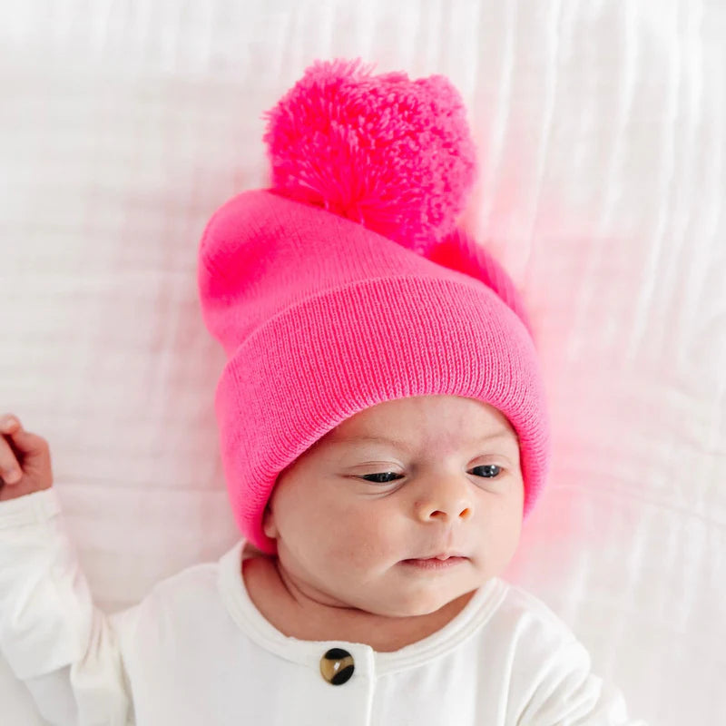 Beanie (with Pom) - Neon Pink