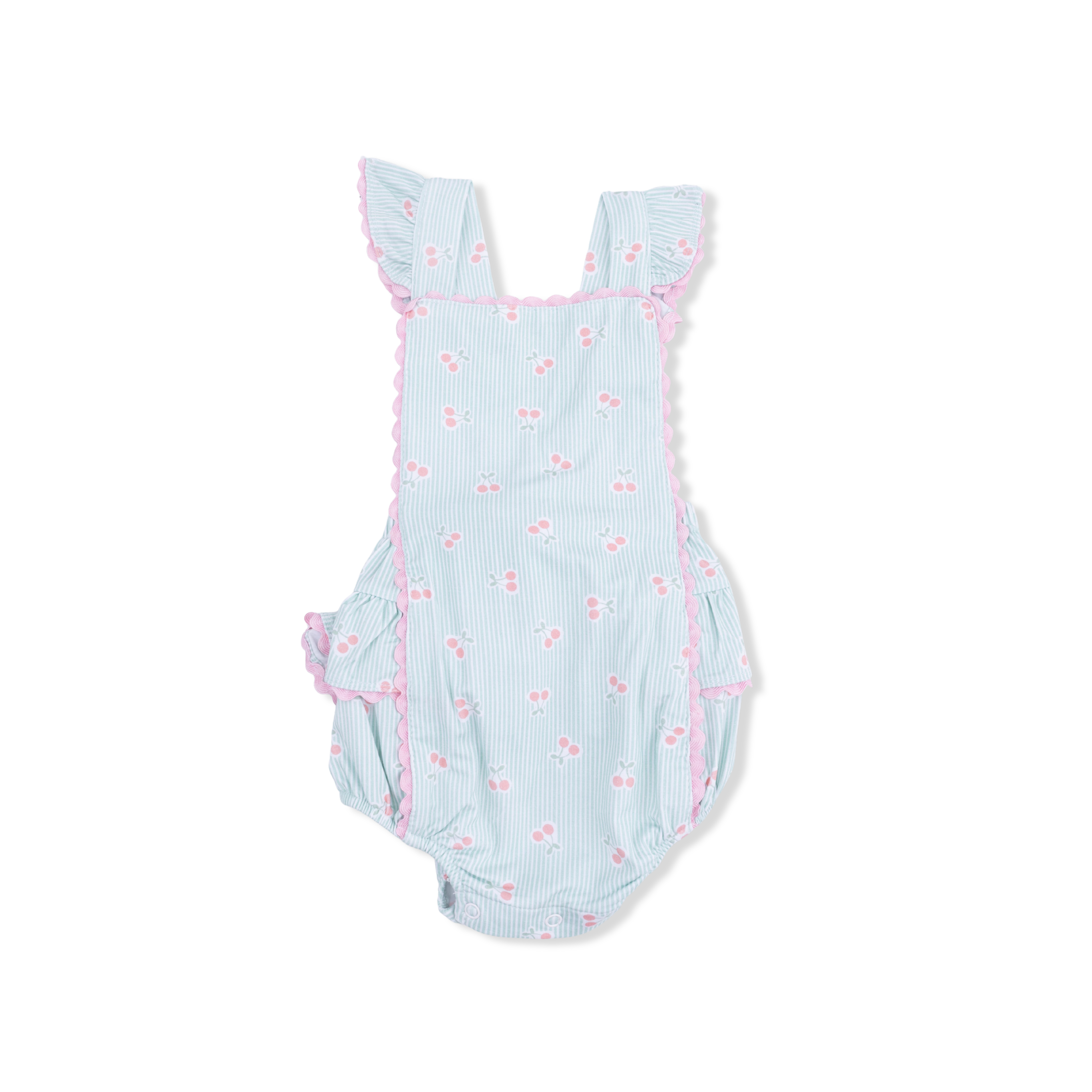Ric-Rac Ruffle Sunsuit - Tiny Cherry Stripe