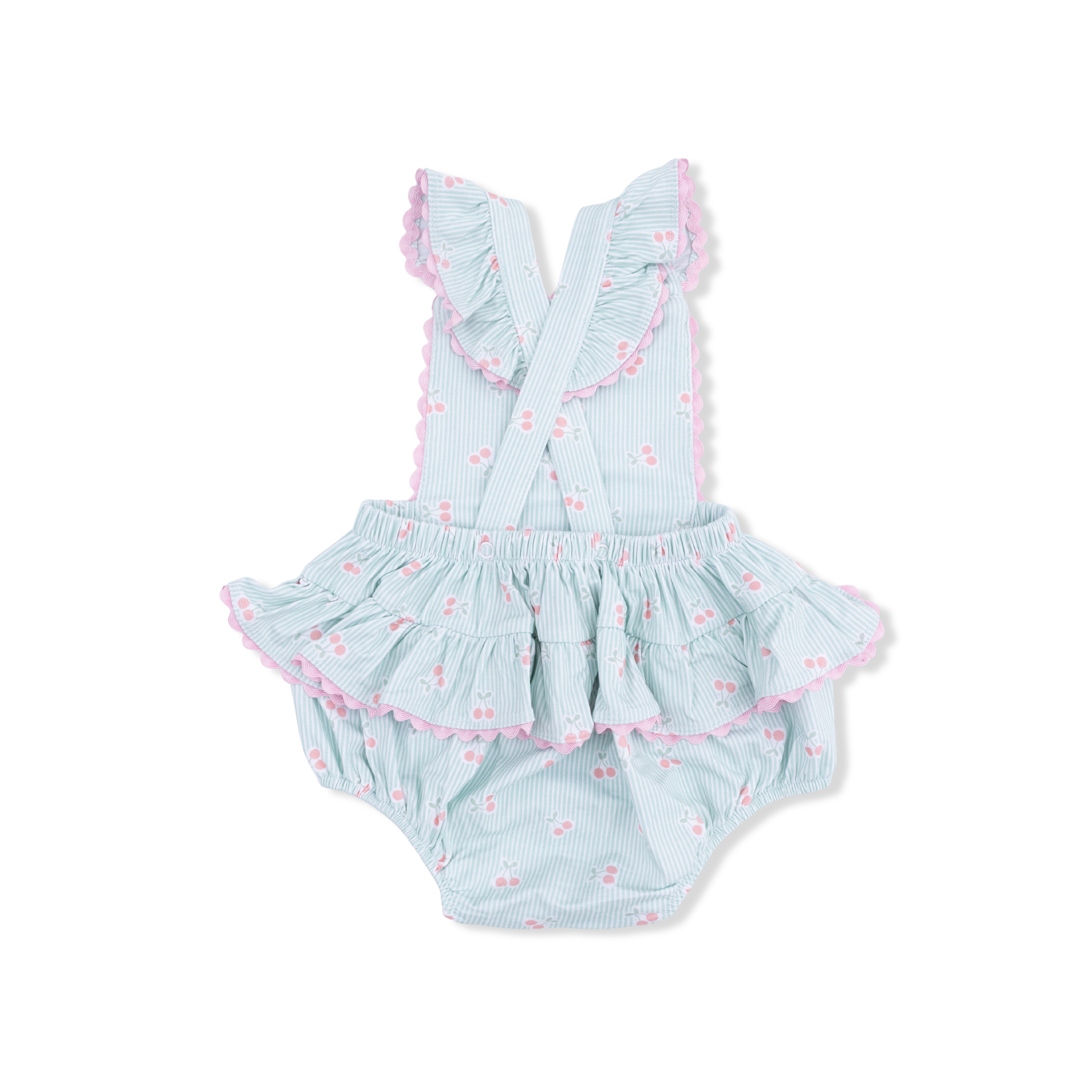 Ric-Rac Ruffle Sunsuit - Tiny Cherry Stripe