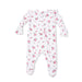 Floral patterned baby footie on a white background