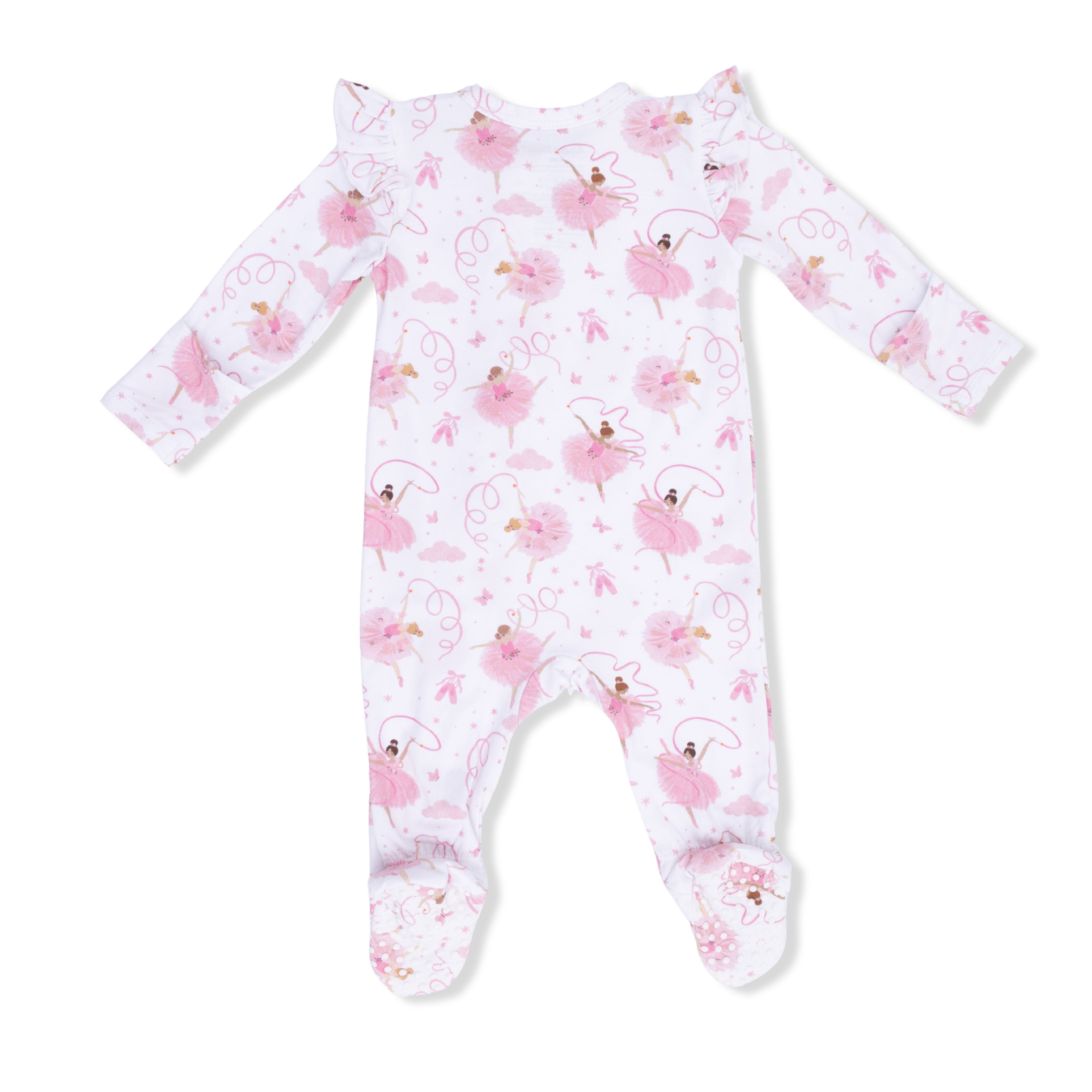 Ruffle Sleeve Zippered Footie - Ribbon Ballerinas
