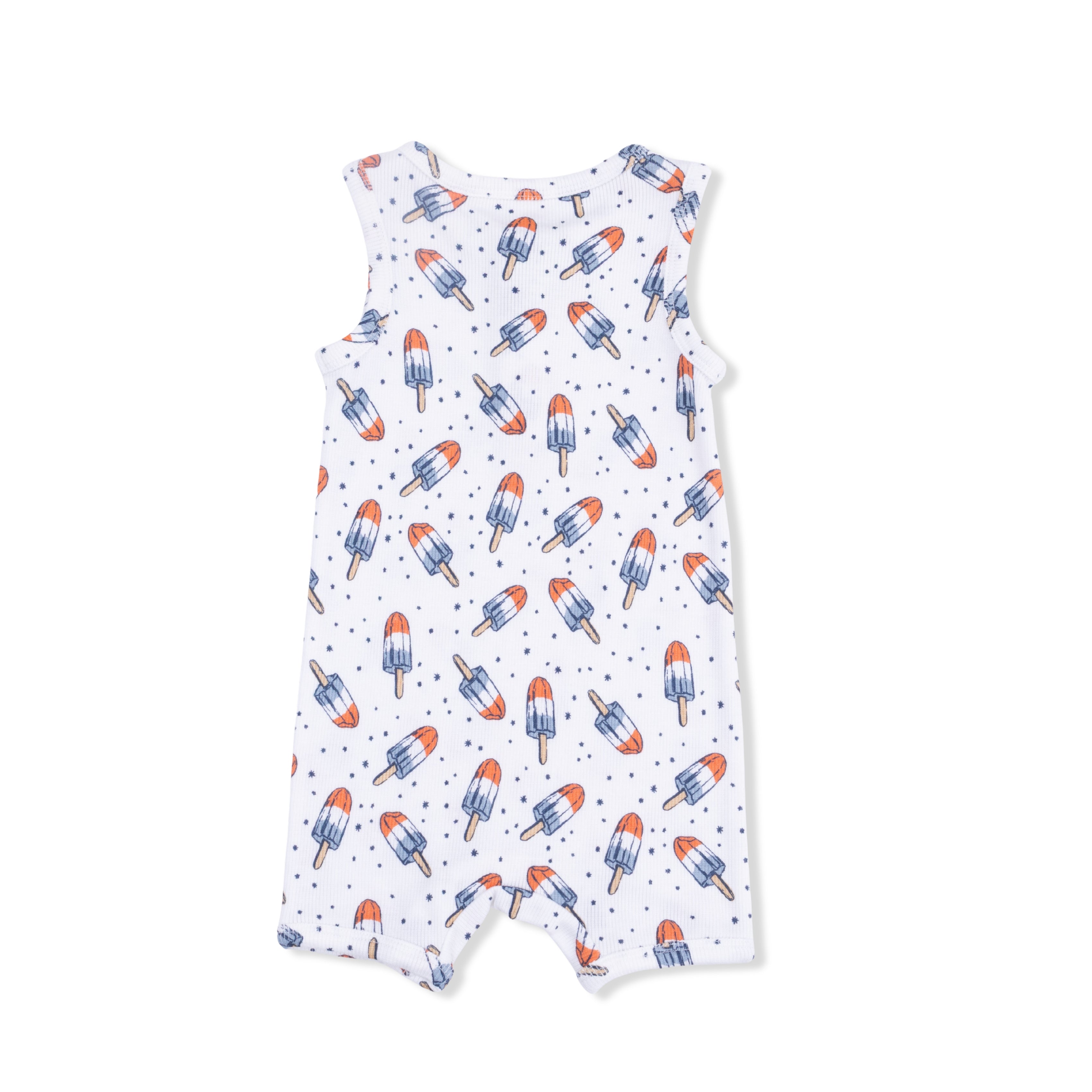 Baby romper with popsicle pattern on a white background