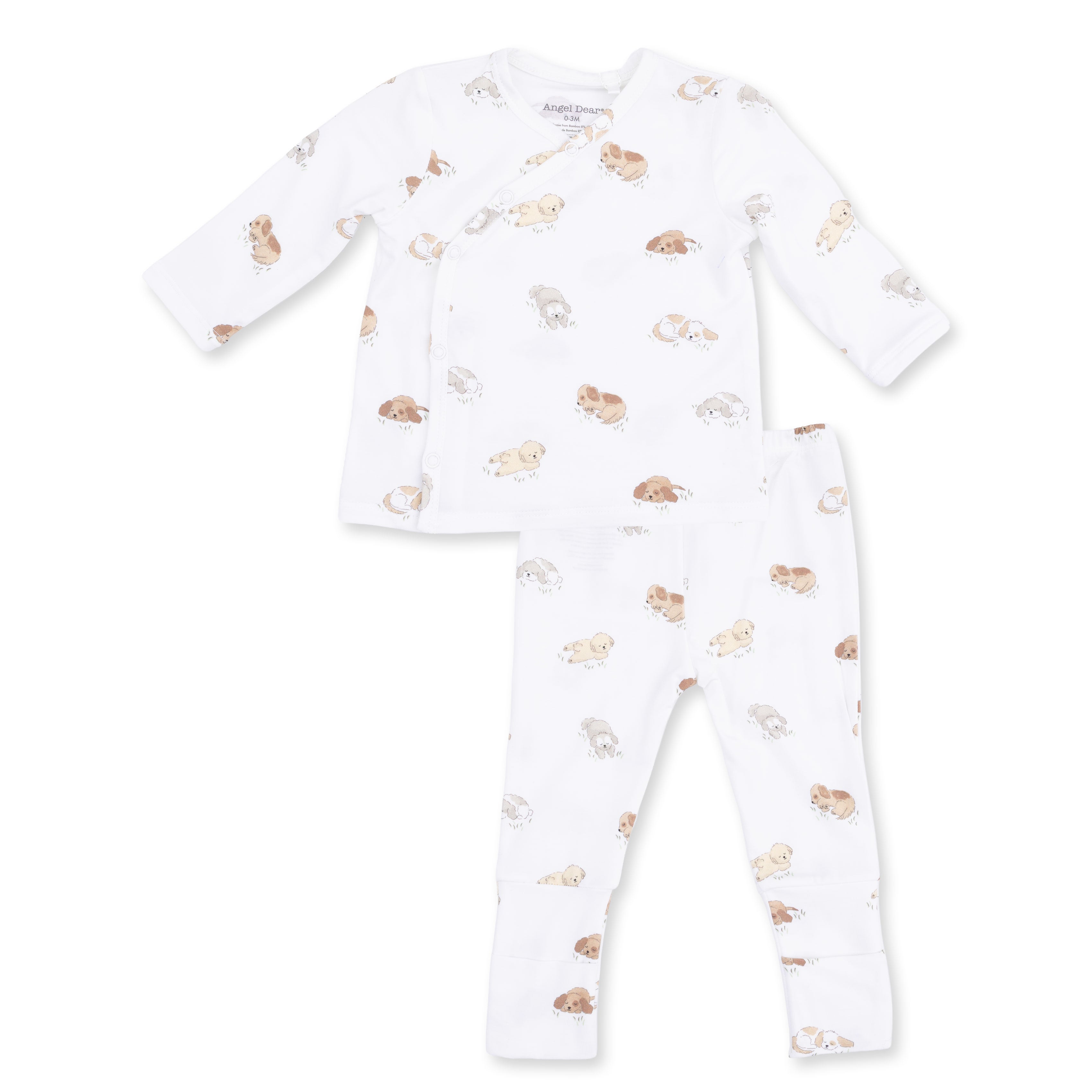 White baby set with puppy pattern on a white background