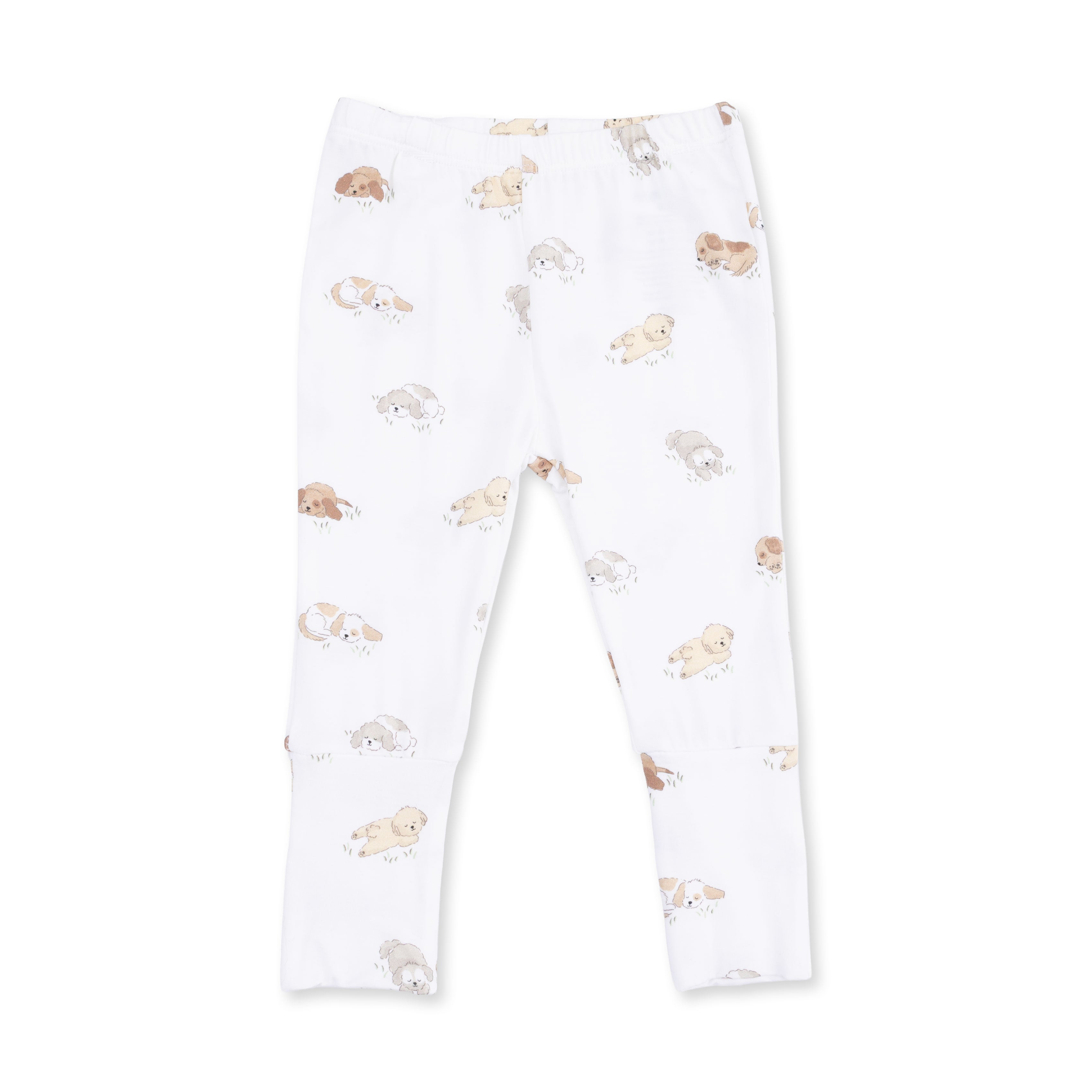 White leggings with puppy pattern on a white background