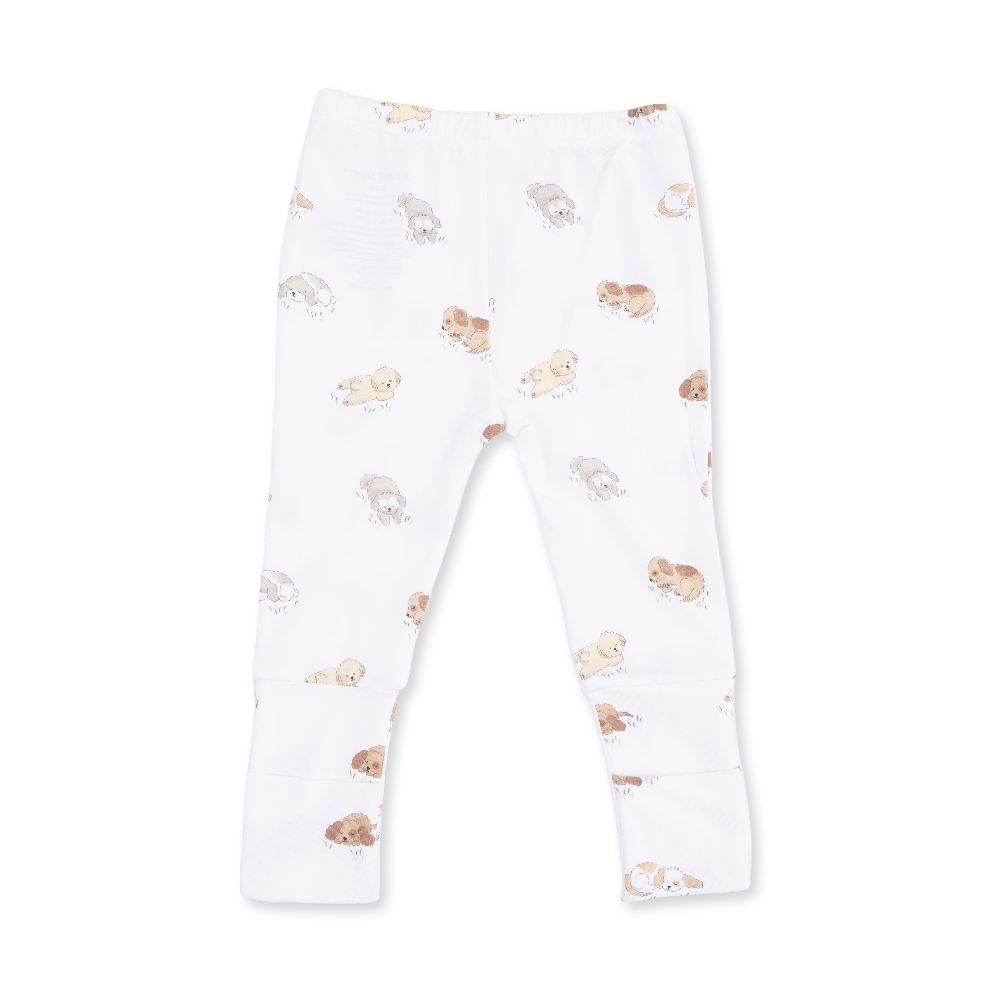White leggings with puppy pattern on a white background