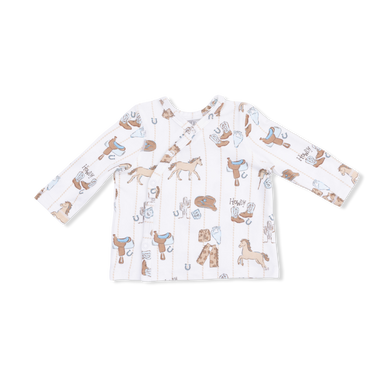 Infant  pajama top with horse pattern on a white background