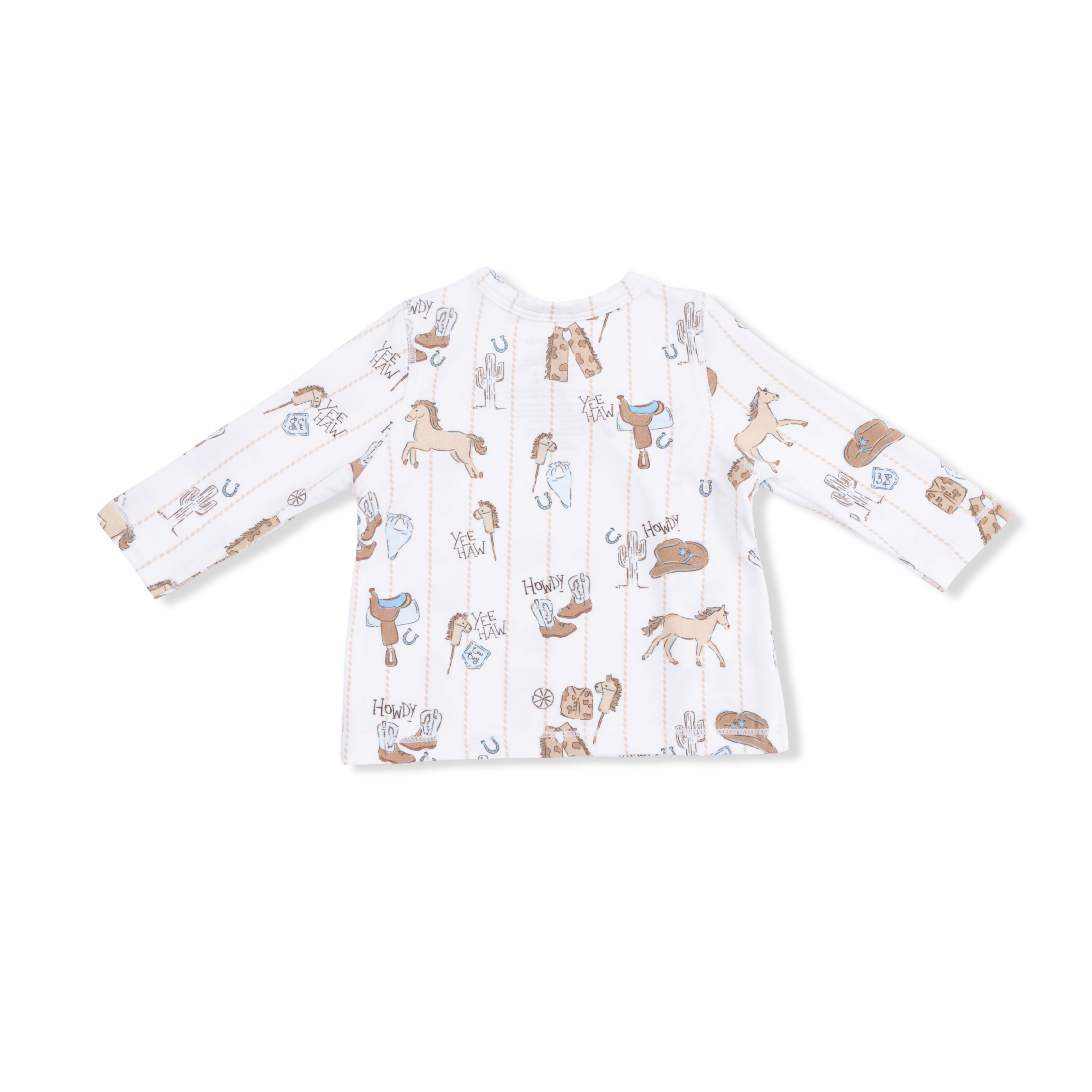Baby pajama top with animal pattern on a white background