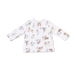 Baby pajama top with animal pattern on a white background