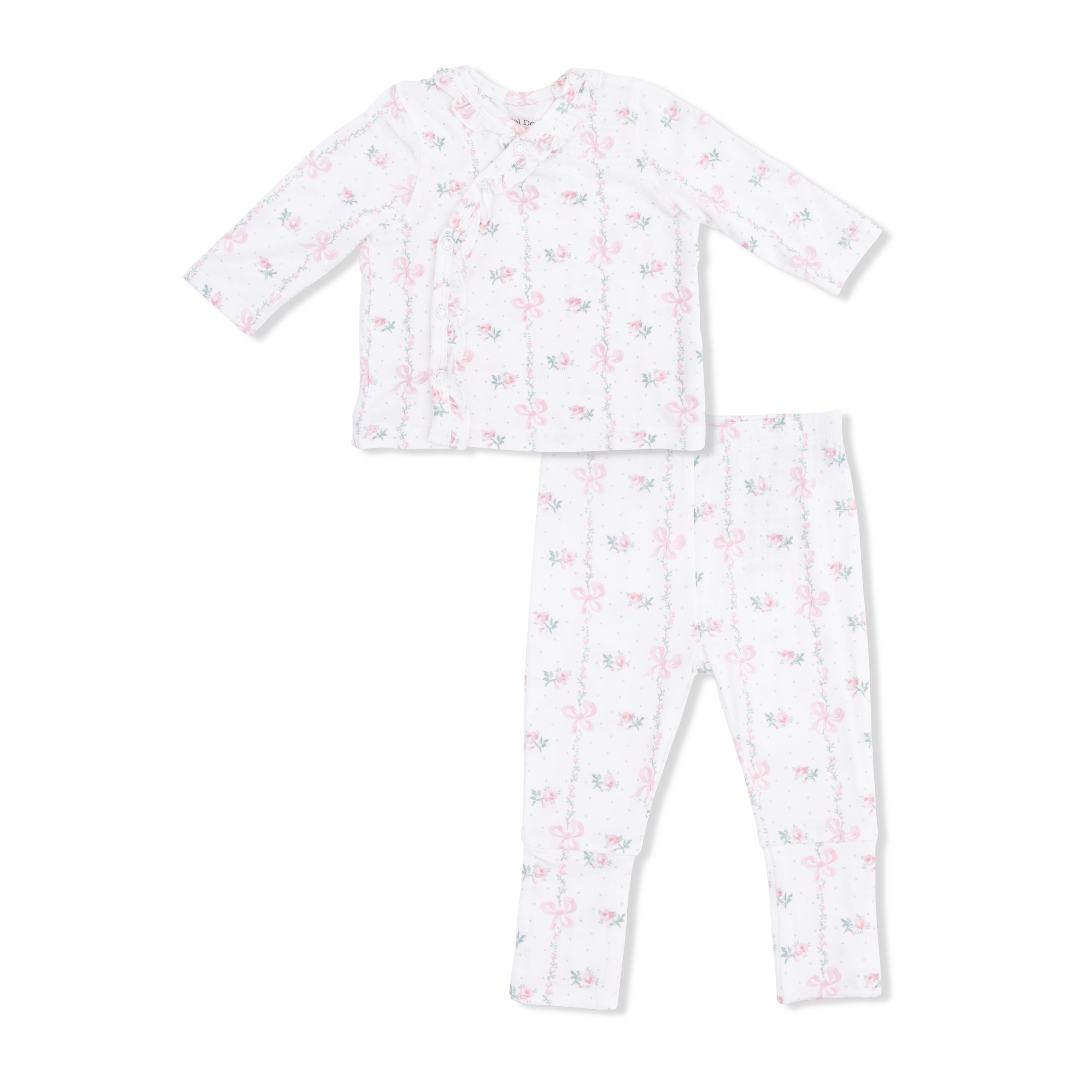 Baby outfit with long-sleeve top and pants on a white background