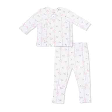 Baby outfit with long-sleeve top and pants on a white background