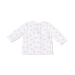 White baby shirt with pink floral pattern on a white background