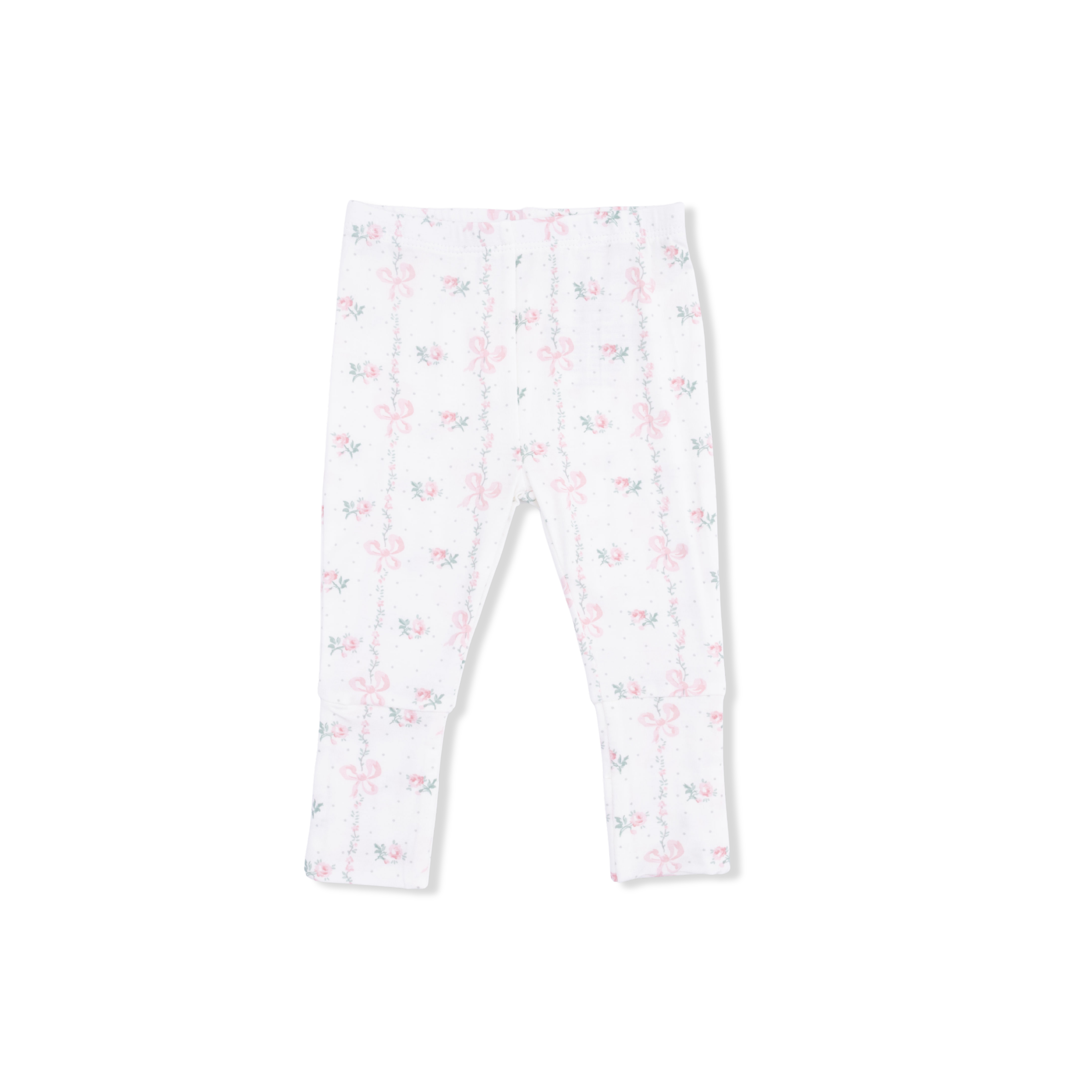 White leggings with pink flamingo pattern on a white background