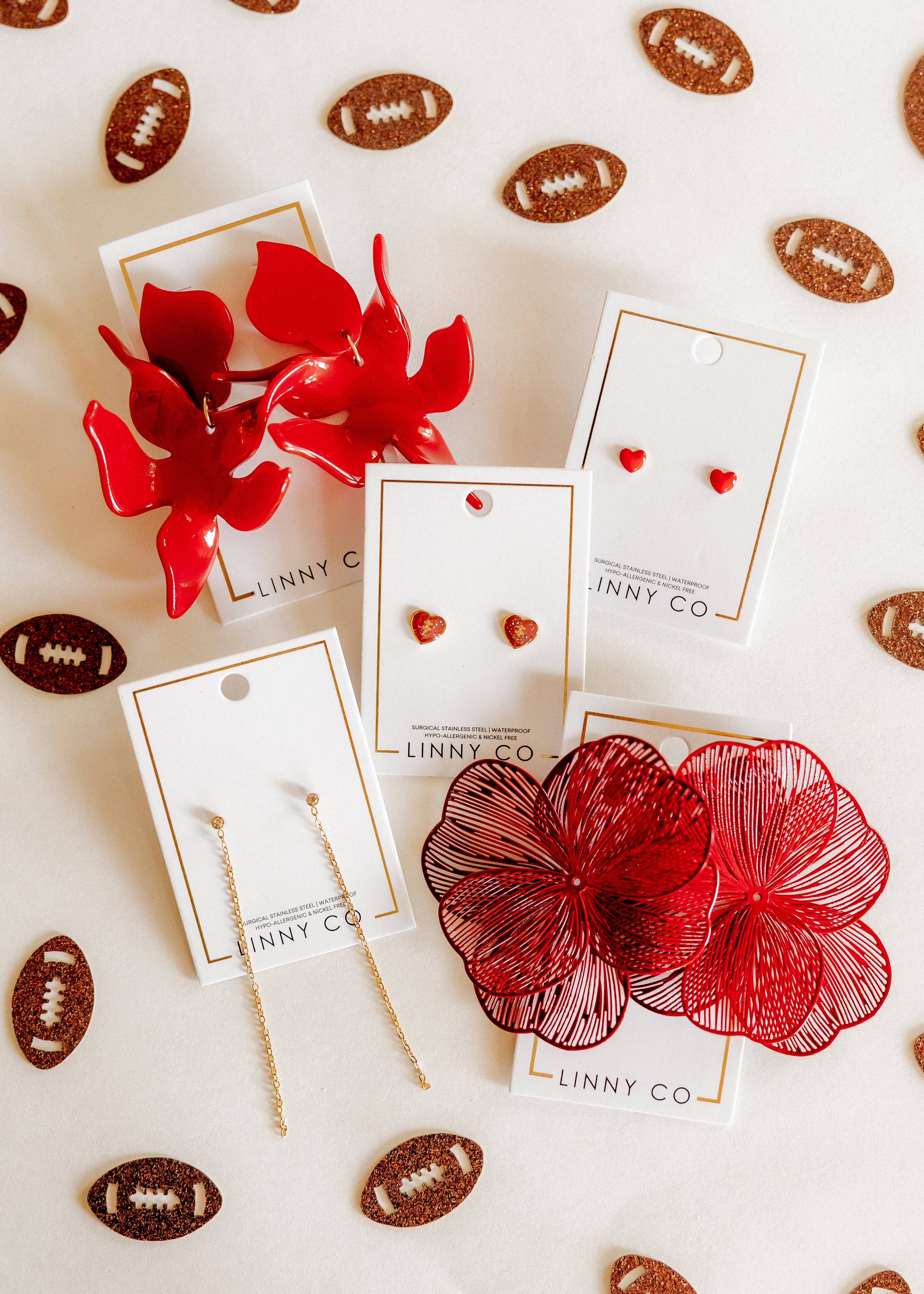 Screwback Stud Earrings - Football Heart