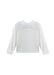A white long-sleeve blouse with a ruffled Peter Pan collar, displayed flat against a solid white background.