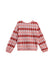 A long-sleeve crewneck sweater featuring a pink, red, and white argyle diamond pattern, displayed flat against a solid white background.