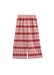 A pair of wide-leg pants featuring a red and pink argyle diamond pattern on a white base, with a solid pink waistband, shown against a plain white background.