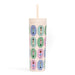 Nutcracker Christmas acrylic tumbler with straw featuring colorful ballerinas and toy soldiers in decorative pastel frames by Pippi Post