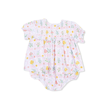 Floral-patterned baby romper on a white background