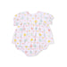 Floral-patterned baby romper on a white background