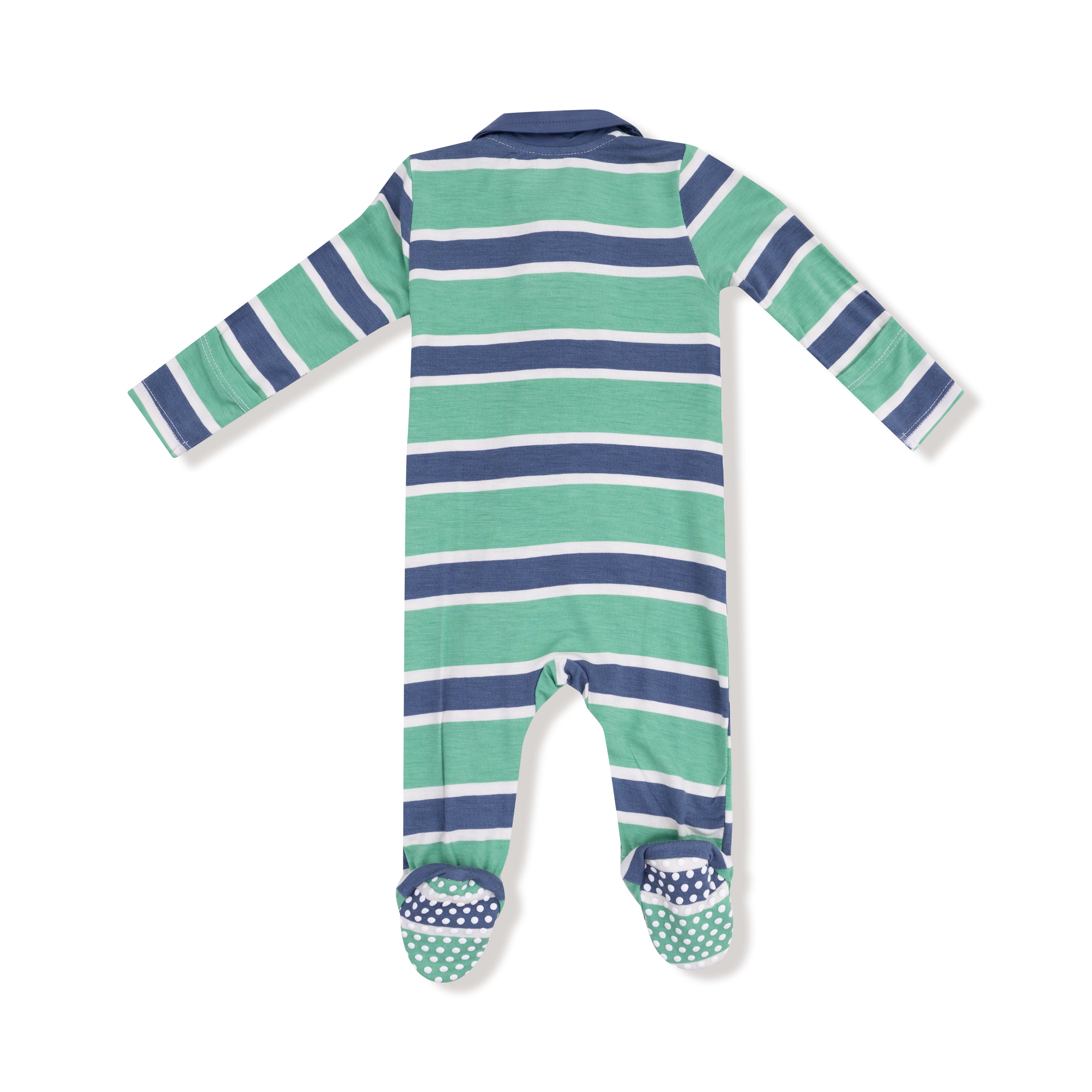 Polo Zippered Footie - Green and Navy