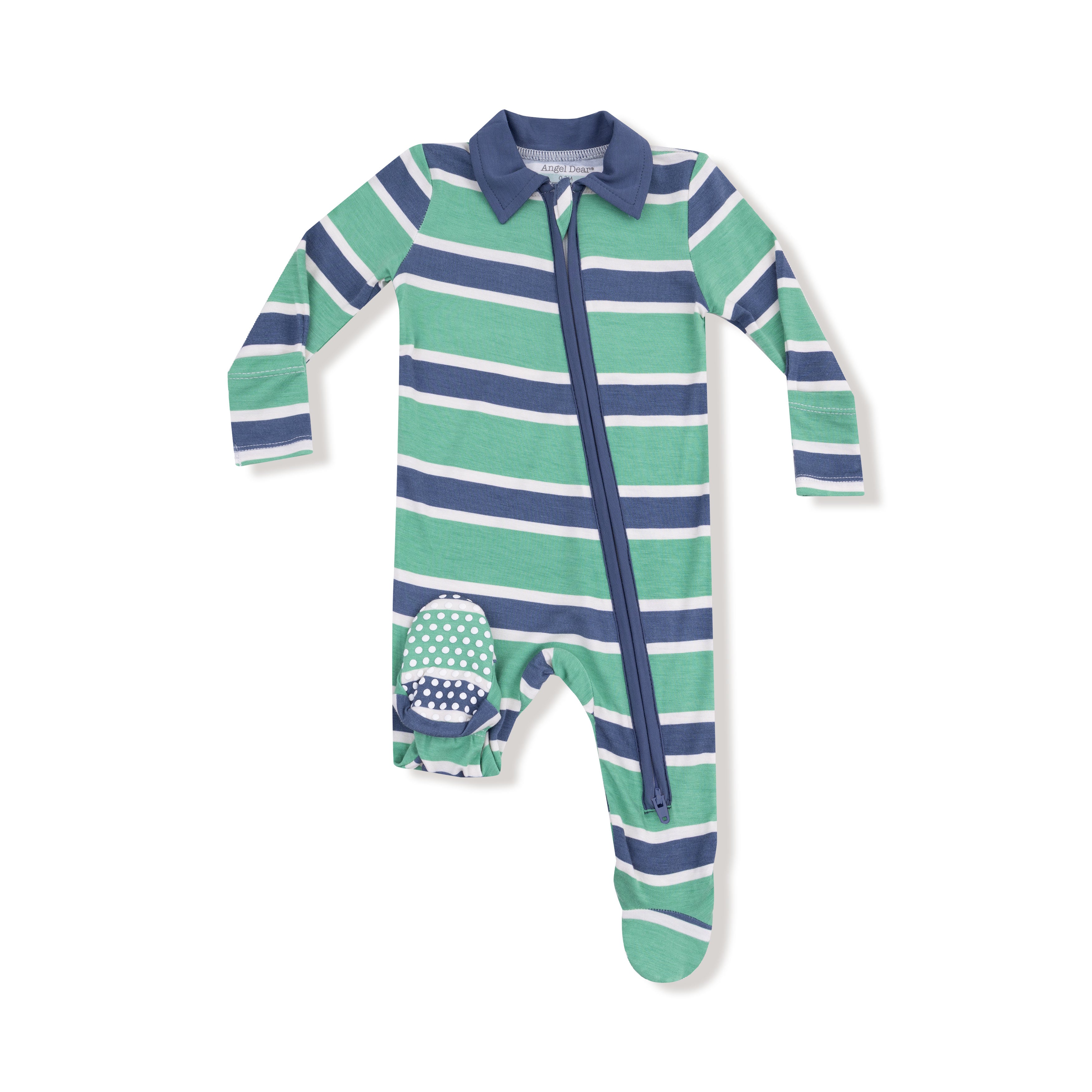 Polo Zippered Footie - Green and Navy