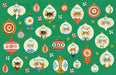 Illustrated Christmas cover with a green background and mouse family ornaments named Hugo and friends surrounded by candy canes stars and festive decorations by Hachette Book Group