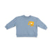 Blue children's sweatshirt with a yellow excavator logo on a white background
