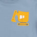 Yellow excavator design on a blue shirt