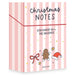 Pink and white striped Christmas notes boxed stationery set with gingerbread cookie Santa hat and bow illustrations by Pippi Post for holiday stationery aficionados