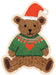 Rifle Paper Co. mini jigsaw puzzle featuring a brown bear in a red Santa hat and green holiday sweater with a bright red heart detail