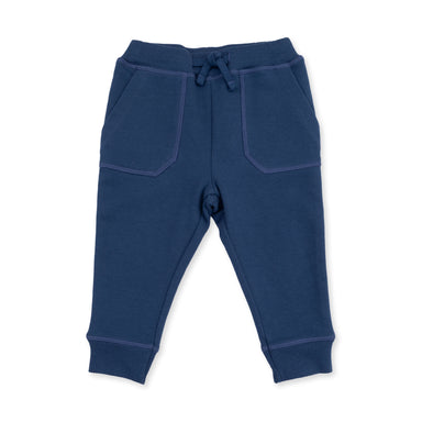 Blue children's jogger pants on a white background