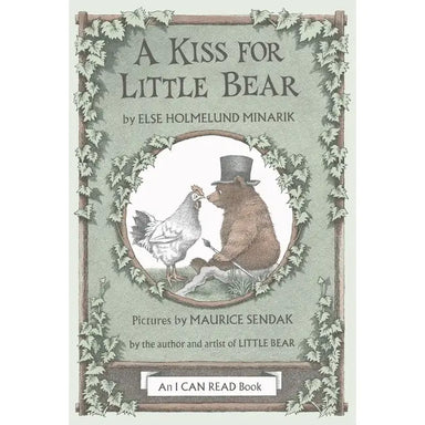 Book cover of 'A Kiss for Little Bear' with a bear and chicken illustration.