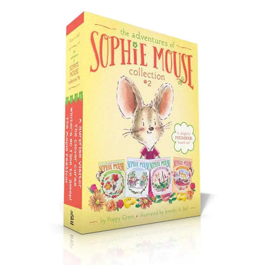 Collection of Sophie Mouse books with a yellow box on a white background