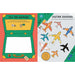 Educational children's book pages with a suitcase and airplane illustrations.