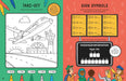 Educational book page with coloring activity and sign symbols for children.