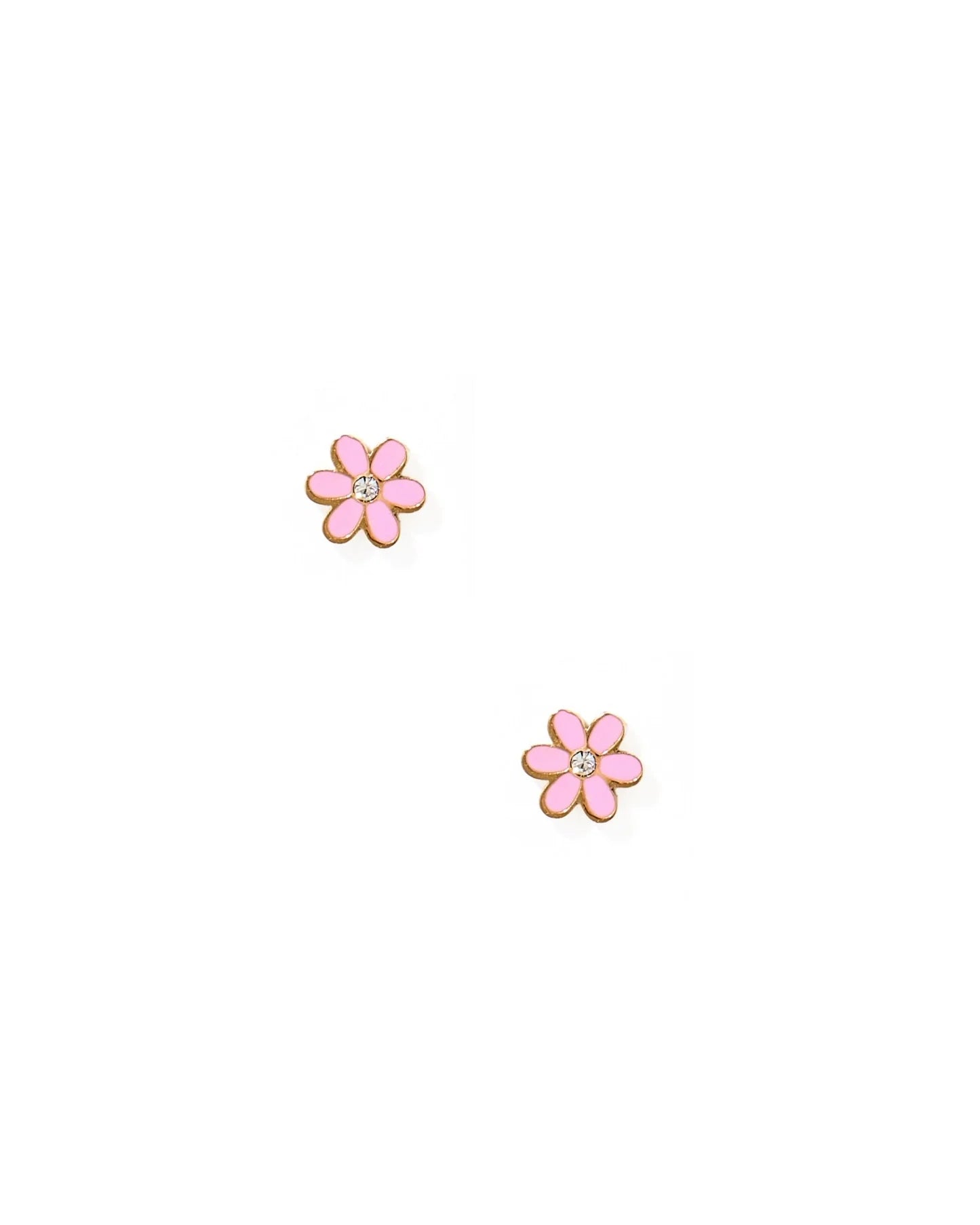Pair of pink flower-shaped earrings on a white background
