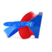 Red and blue plastic visor with decorative band on a white background