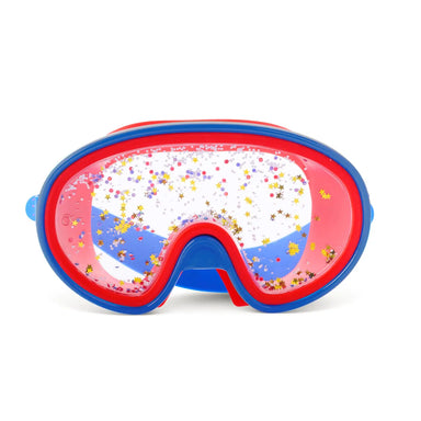 Colorful swim goggles with a white background
