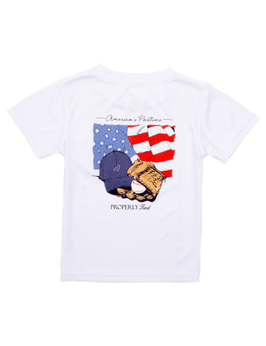 White t-shirt with graphic design of a boot, flag, and text on a white background