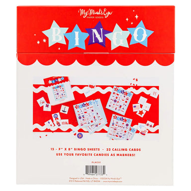 Bingo game set packaging with red and white design, featuring 'My Mind's Eye' branding.