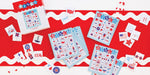 Sticker sheets with patriotic designs on a red background
