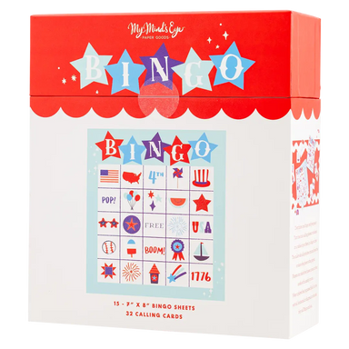 Bingo game set packaging with red and white design