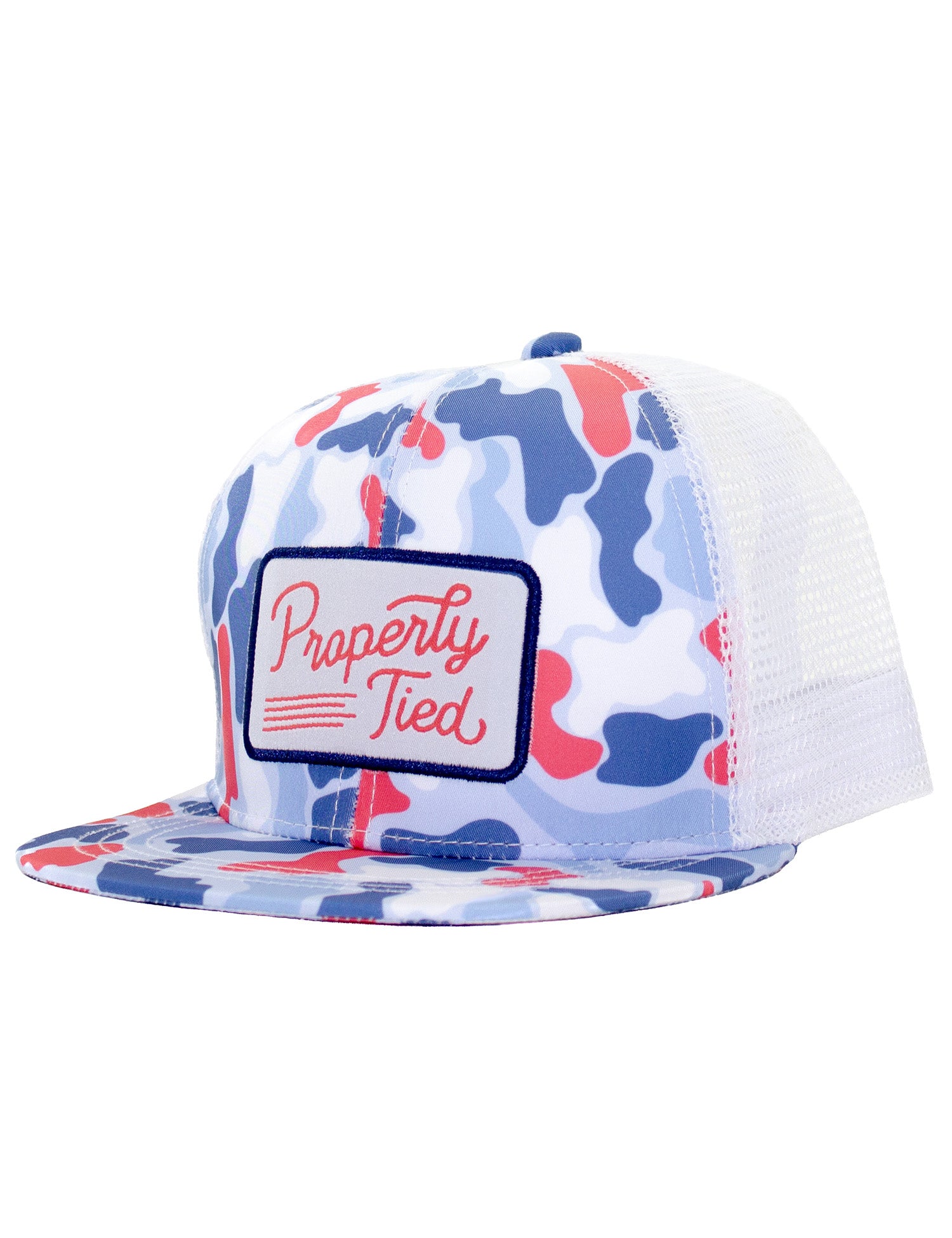 Red, white and blue camo trucker hat