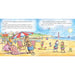 Illustration of animals at a beach with text