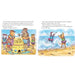 Illustrated book pages showing two cartoon mice at a beach.