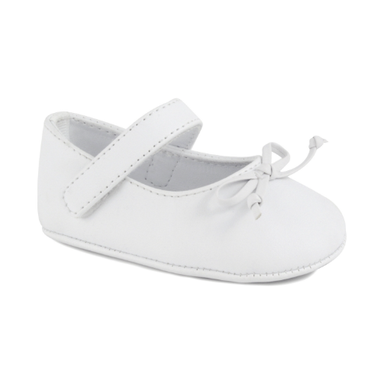 white leather mary jane baby shoe with bow detail