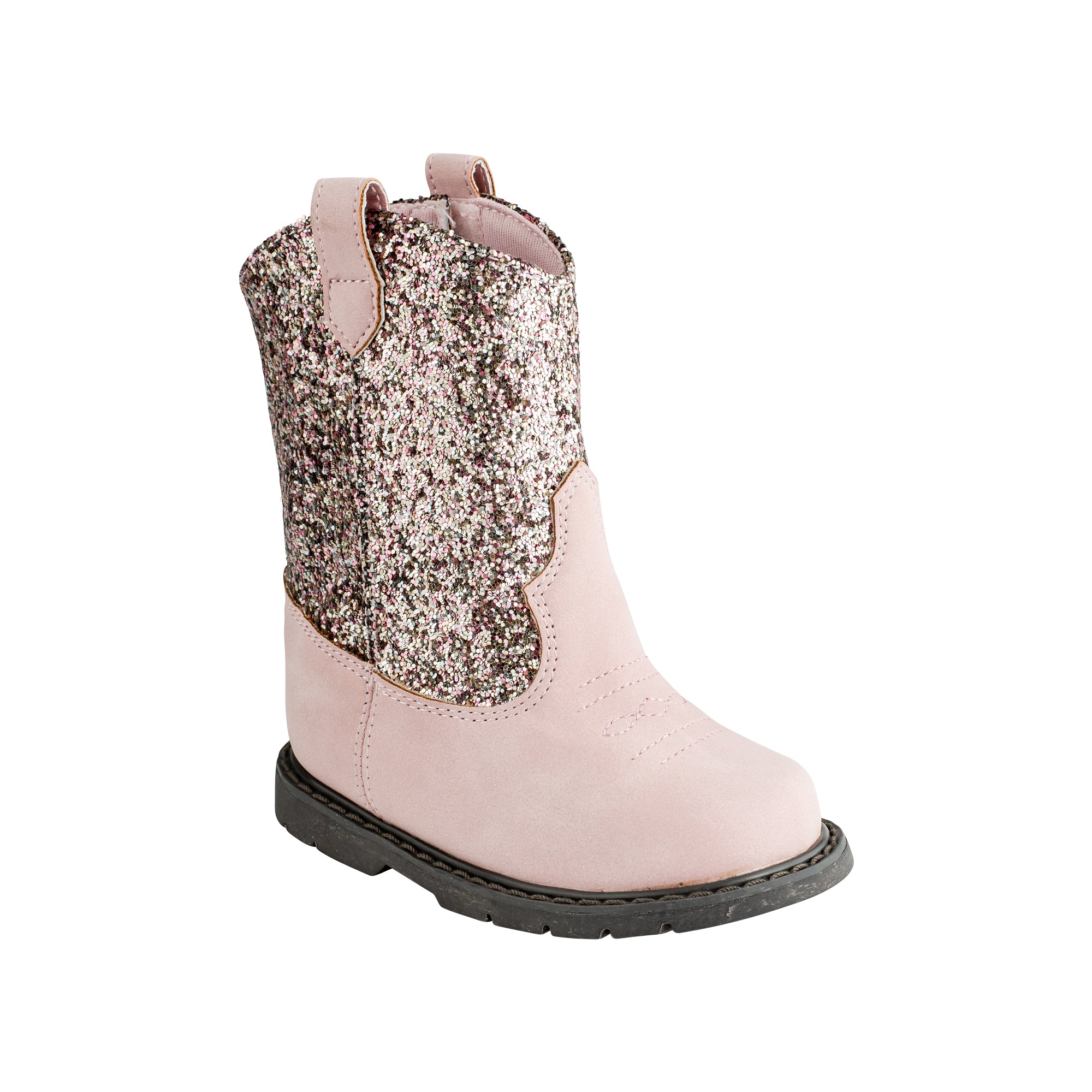 pink glitter toddler cowgirl boots with rounded toe