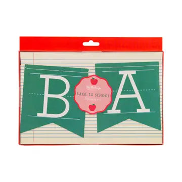 Back-to-school themed pouch with 'BOA' letters and red apple graphic on a white background